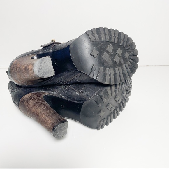 TORY BURCH Leather Moto Bootie Boots Heeled Strap Detail Size 7.5 - Picture 7 of 10